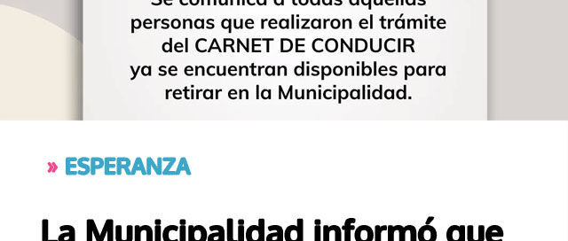 La Municipalidad informó que ya se encuentran disponibles los nuevos carnets de conducir para su retiro