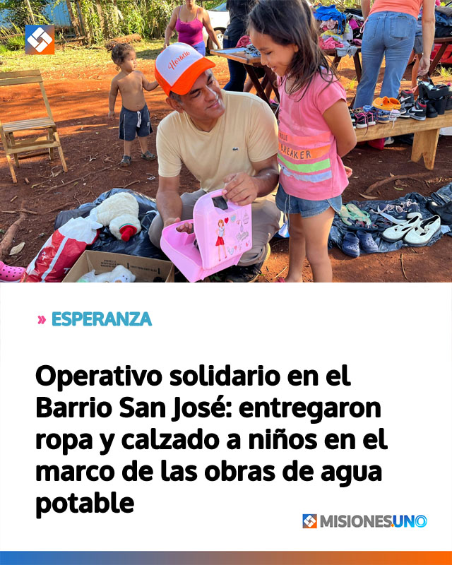Operativo solidario en el Barrio San José: entregaron ropa y calzado a niños en el marco de las obras de agua potable