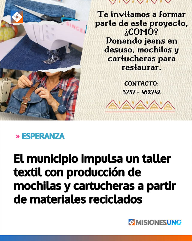 El municipio impulsa un taller textil con producción de mochilas y cartucheras a partir de materiales reciclados